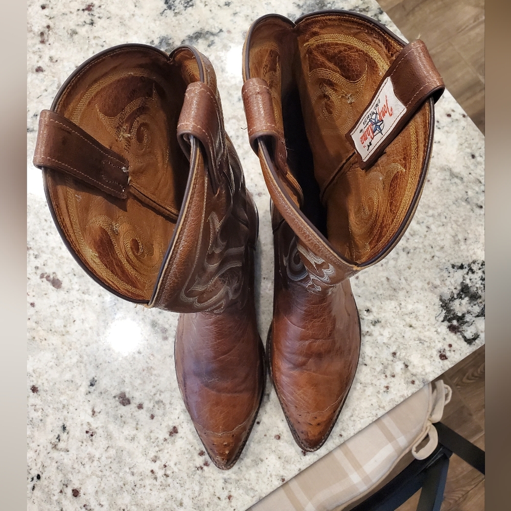 Men's Tony Lama Ostrich Boots, Size 10 1/2 D. Brown. - Picture 9 of 12